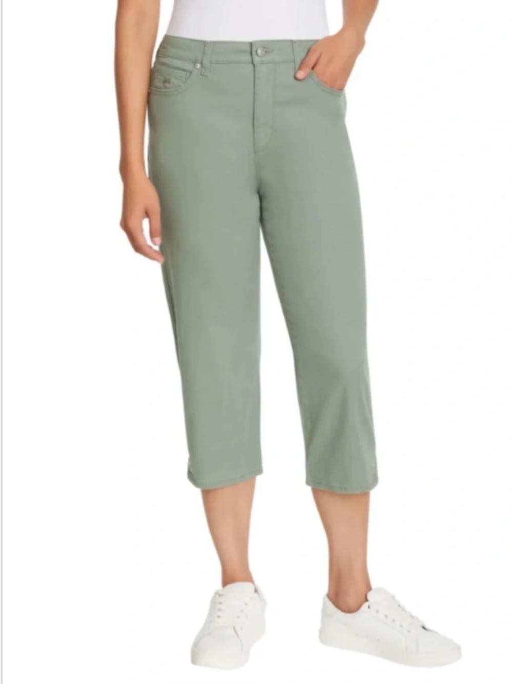 Gloria Vanderbilt Womens Amanda Sage Green Cropped Capri Pants 4
